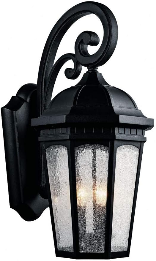 Kichler Courtyard 26.5" 3 Light Outdoor Wall Light with Clear Seeded Glass in Textured Black | Lumora