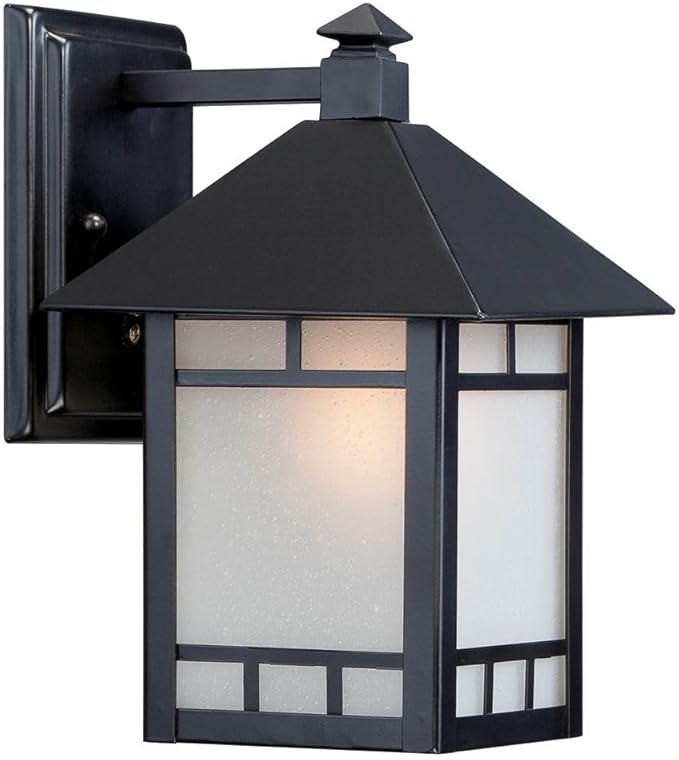 Nuvo Lighting 60/5601 Drexel Small One Light Wall Lantern 60-watt A19 Outdoor Porch and Patio Lighting with Frosted Seed Glass, Stone Black