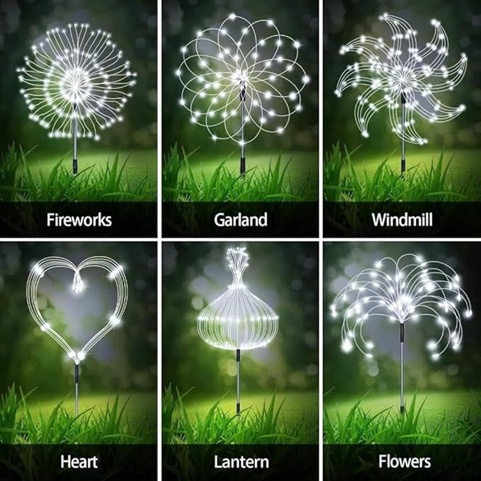 XIHAMA Solar Garden Lights 2 Pack Firework Lights Outdoor Waterproof, 200 LEDs with 8 Lighting Modes for Yard Pathway Patio Party Wedding Decorative (White)