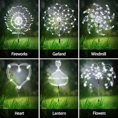 XIHAMA Solar Garden Lights 2 Pack Firework Lights Outdoor Waterproof, 200 LEDs with 8 Lighting Modes for Yard Pathway Patio Party Wedding Decorative (White)