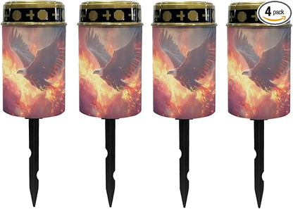 Poceacles 4 Pack Solar Lights Outdoor Grave Solar Lights for Cemetery Decoration Solar Outdoor Lights Cemetery Solar Lamp for Garden Lawn Backyard Pathway Decor, Eagle Flame