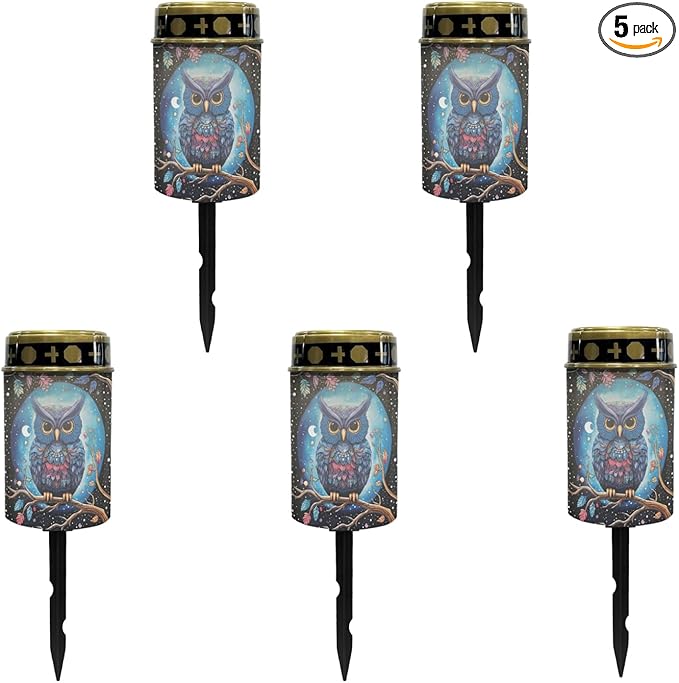 Galaxy Owl Outdoor Solar Lights for Yard Patio Landscape Lighting Solar Pathway Lights Warm White Solar Garden Stake Lights LED Solar Lantern Flameless Solar Powered Fairy Lights