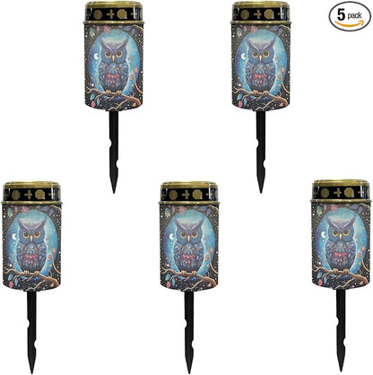 Galaxy Owl Outdoor Solar Lights for Yard Patio Landscape Lighting Solar Pathway Lights Warm White Solar Garden Stake Lights LED Solar Lantern Flameless Solar Powered Fairy Lights