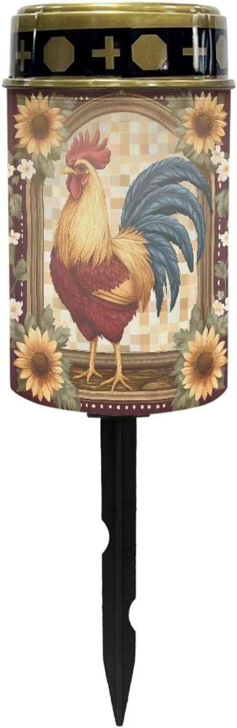 Rooster Sunflowers Solar Outdoor Lights Waterproof Solar Walkway Lights Memorial Cemetery Decorations Garden Solar Light for Yard, Lawn, Patio, Pathway, Backyard