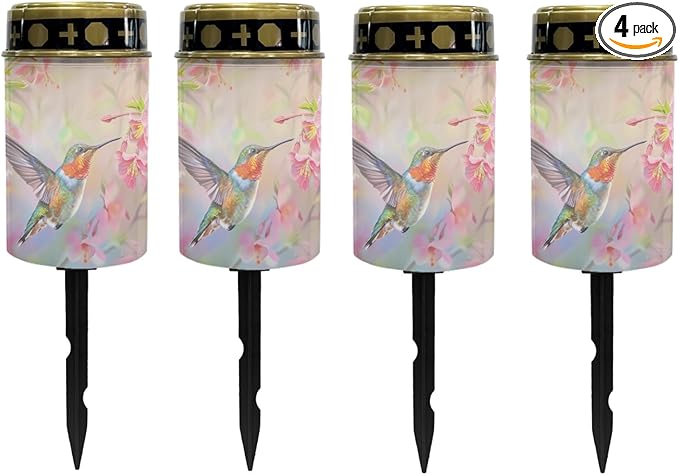 Hummingbirds Solar Pathway Lights Waterproof Solar Outdoor Lights,Solar Stake Lights Solar Lantern Solar Garden Lights, Wall Light Auto On/Off,Cherry Blossom
