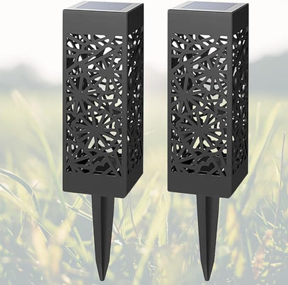 2pcs Solar Lawn Lights Outdoor Garden Solar Pathway Lights Hollow Outdoor Stake Lamps with Warm White and Cool White LED for Yard Driveway Landscape Lighting