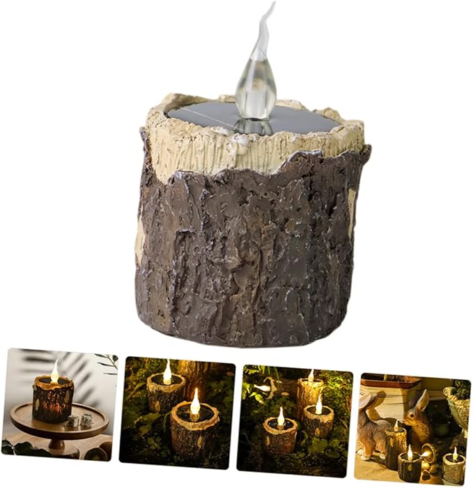 Mipcase Solar Stump Light Outdoor Landscape Light for Garden Patio and Pathway Durable Solar-Powered Decorative Lighting with Realistic Wood Grain Design