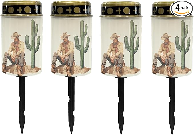 Western Cowboy Cemetery Lights for Grave - Solar Pathway Lights Outdoor Garden and Landscape Lighting