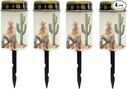 Western Cowboy Cemetery Lights for Grave - Solar Pathway Lights Outdoor Garden and Landscape Lighting