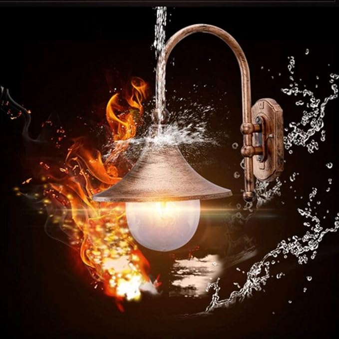 Vintage Gooseneck Outdoor Wall Sconce, Aluminum Exterior Wall Lantern with Glass Shade, Hardwired Porch Light Fixture for Patio, Garage, Farmhouse(Bronze)