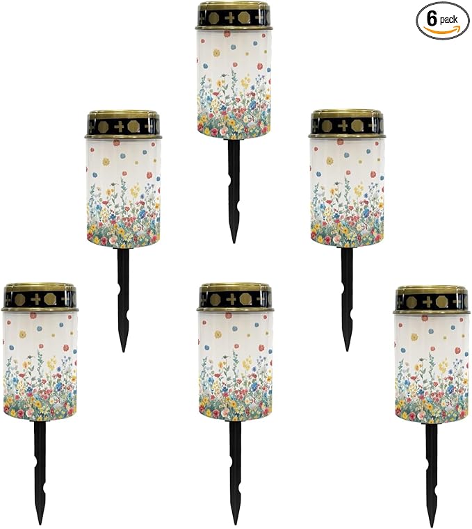 Floral Waterproof Solar Pathway Lights Outdoor Landscape Lighting Flameless Warm White Lantern Solar-Powered Fairy Lights for Outside LED Solar Stake Lights for Yard Patio Driveway