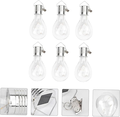 DOITOOL 6pcs Solar Powered Copper Wire Led Hanging Bulb Warm White Light for Garden Patio and Party Decoration Easy to Install Low Power Consumption