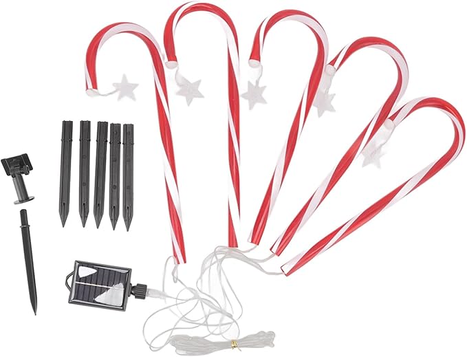 Xmas Candy Cane Lights Solar Pathway Markers 8 Modes 500mAh Battery for Outdoor Decor