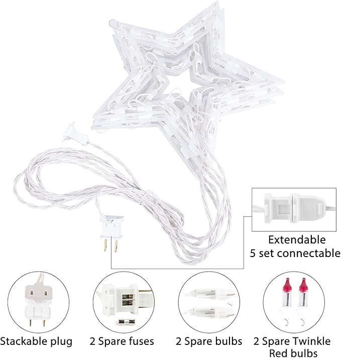 Minetom Christmas Star Icicle String Lights with 6 Drops - 9ft Star Window Lights with 100 Mini Bulbs, Plug-in Connectable Curtain Hanging Lights for Christmas Home Indoor Outdoor Party Holiday Decor