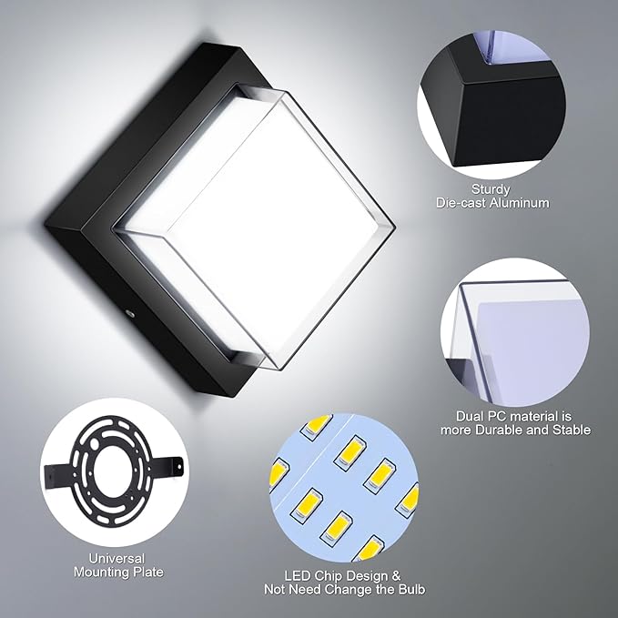 Exterior Wall Lights, Modern Waterproof Outdoor Ceiling Wall Mount Lighting, Black Square Small Led Porch Light | Lumora