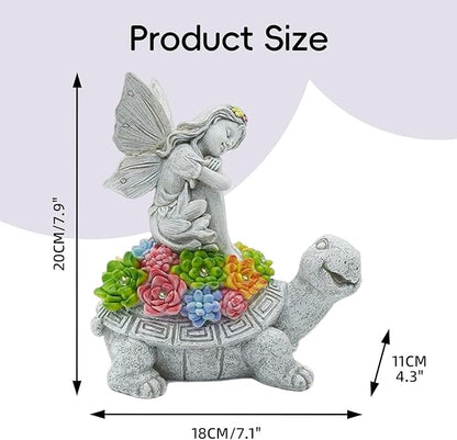 Garden Decor Solar Statue Lights, Outdoor Resin Turtle and Angel Statues, Turtle Figurine for Patio Lawn Front Porch Yard Decoration - Housewarming Birthday Gifts for Mom Grandma Women