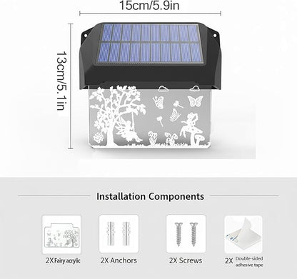 2 Pack Solar Fence Lights - Fairy Butterfly Pattern, Warm White + 10 RGB Colors, IP65 Waterproof Dusk to Dawn LED Wall Lights for Deck/Pool/Railing/Step/Patio/Backyard(Multicolored)