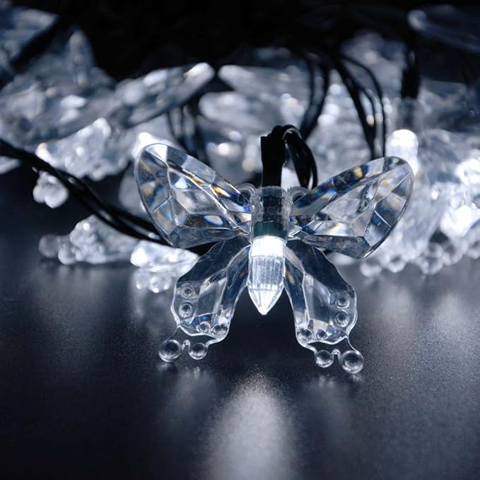 Solar String Lights, Waterproof 16ft 20LED Butterfly Christmas Fairy Lights Decorative Lighting for Home Party Wedding Patio Garden Porch Balcony (White)