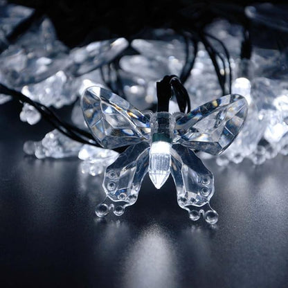 Solar String Lights, Waterproof 16ft 20LED Butterfly Christmas Fairy Lights Decorative Lighting for Home Party Wedding Patio Garden Porch Balcony (White)