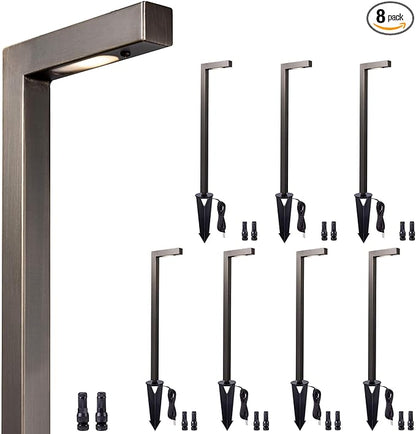 Gardenreet LED Pathway Lights Brass, 12V Landscape Path Lights Wired, Low Voltage Walkway Lights Outdoor Waterproof, L Shape Bronze for Backyard Garden Without G4 Bulb 8 Pack