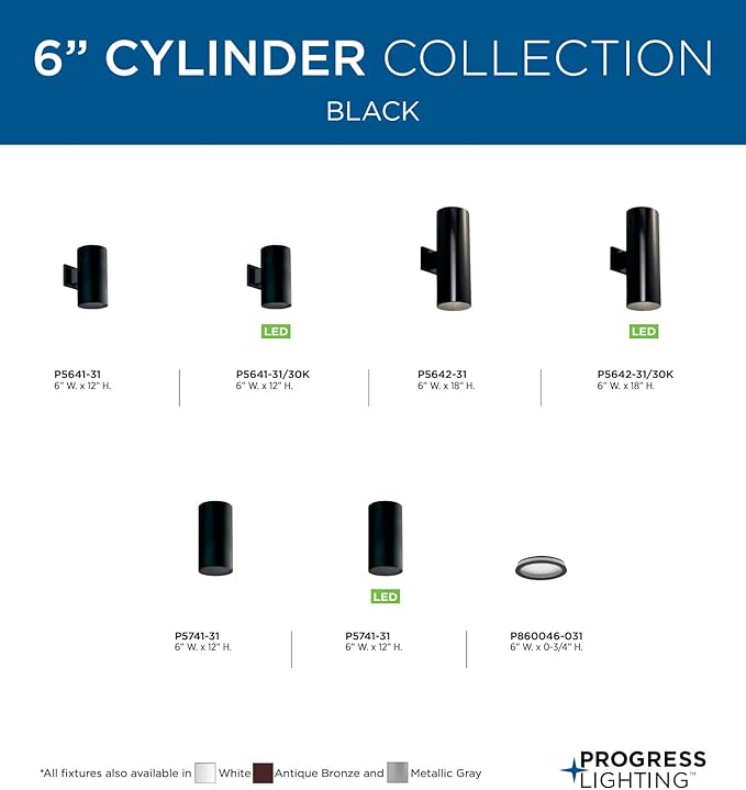 Progress Lighting 6-Inch Cylinder Outdoor Wall Sconce, 1-Light Modern Wall Mount Light, Interior and Exterior | Lumora