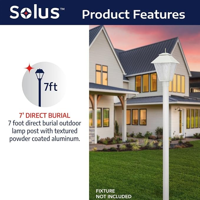 Solus 7-Foot Direct Burial Lamp Post – Outdoor Aluminum Light Pole – Fits Standard 3" Post Top Fixtures – Black | Lumora