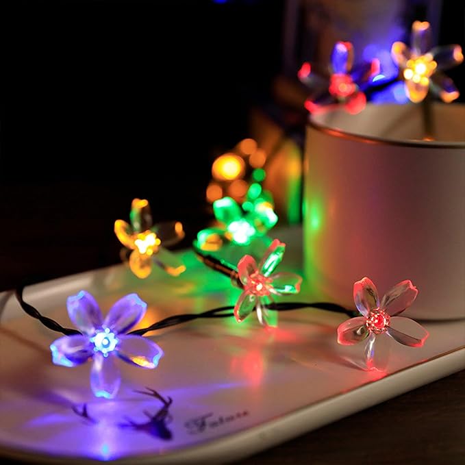 Solar String Lights Outdoor Lights LED Waterproof Sakura Tree Flower Shape 8 Functions Peach Lantern Christmas Garden Decoration Lights