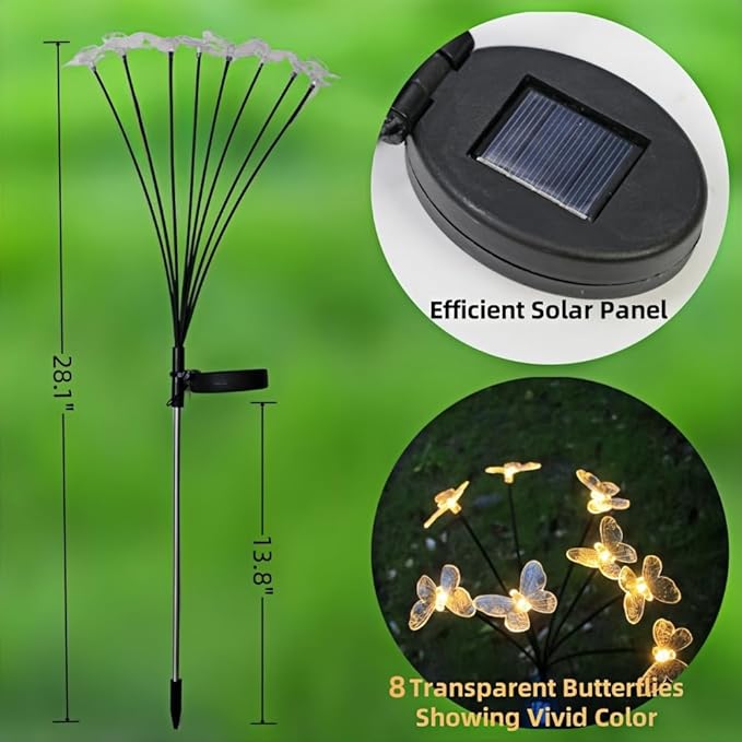 Solar Garden Lights Outdoor Waterproof 4 Pack 32 LED Decorative Warm White Swaying Butterfly Lights Garden Decor Stakes for Outside Yard Pathway Lawn Grave Decor