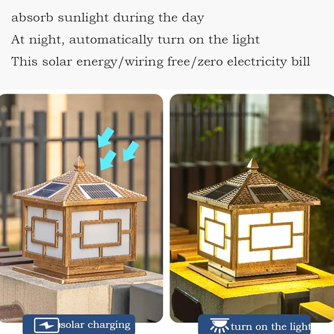 Exterior Pillar Pole Lantern with Solar Powered Rustic Pillar Lamp with 4 Light Modes Square Outdoor Waterproof Solar Lamp Solar Post Light for 4x4 Wooden Posts for Garden Yard Pathway