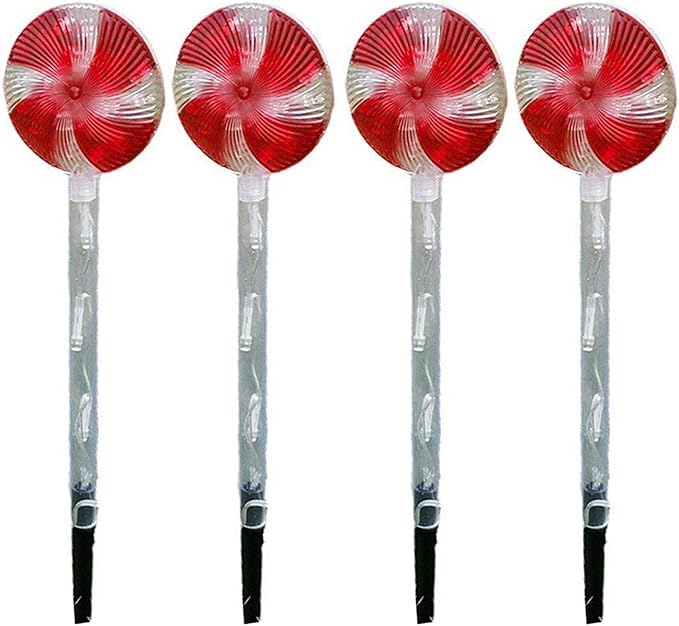 Solar Garden Lights Candy Cane Lights, 4 Cute Christmas Lollipop Pathway Lights with Stakes, Waterproof Outdoor Solar Pathway Lights for Christmas Decoration, Yard, Yard, Lawn (Color : Red)