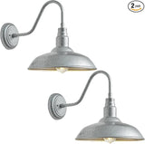 14 Inch Barn Farmhouse Outdoor Light Fixture, 2 Pack Exterior Gooseneck Lights with Galvanized Steel Finish | Lumora
