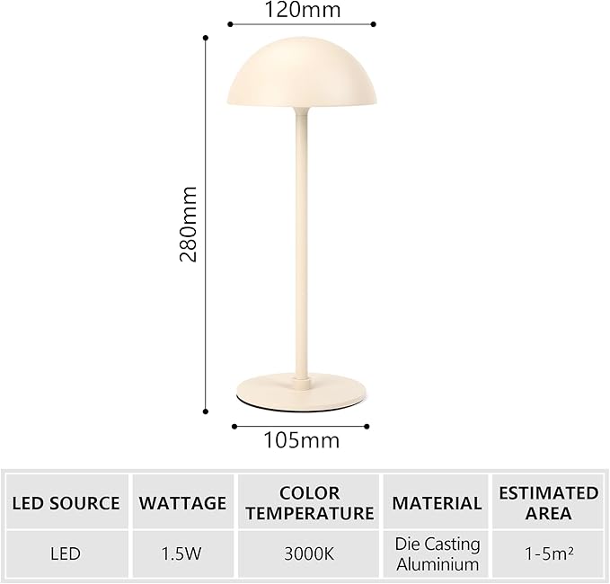 Portable Outdoor Table Lamp,Rechargeable Cordless LED Desk Light with 2200mAh Battery Operated,Shower Table Lamps,Waterproof Indoor/Outdoor Wireless,Dining Cafe Bathroom Restaurant Home