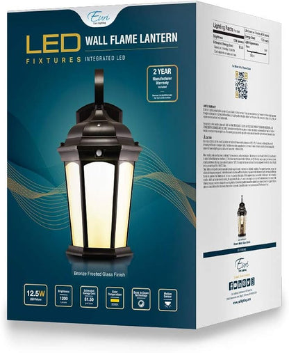 Euri Lighting EFL-130F-MD Flickering Flame Lantern, Frosted Glass, with Integrated Security Light (3000K), Photocell and Motion-Sensor (Dusk-to-Dawn), Oil Rubbed Bronze Housing (Pack of 1)