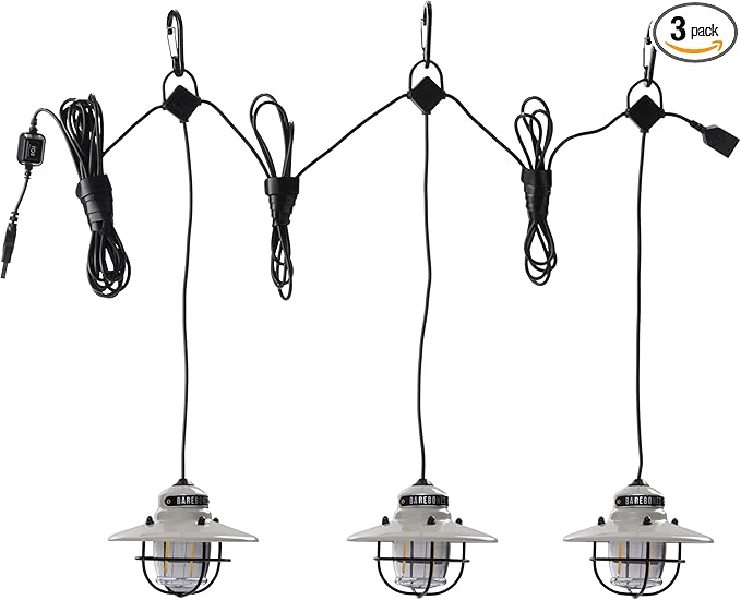 Barebones Edison Pendant String Lights - Vintage White, 3 Edison-Style LED Bulbs with 10-Foot Cord, Energy-Efficient Outdoor Lanterns for Patio, Garden, or Indoor Decor
