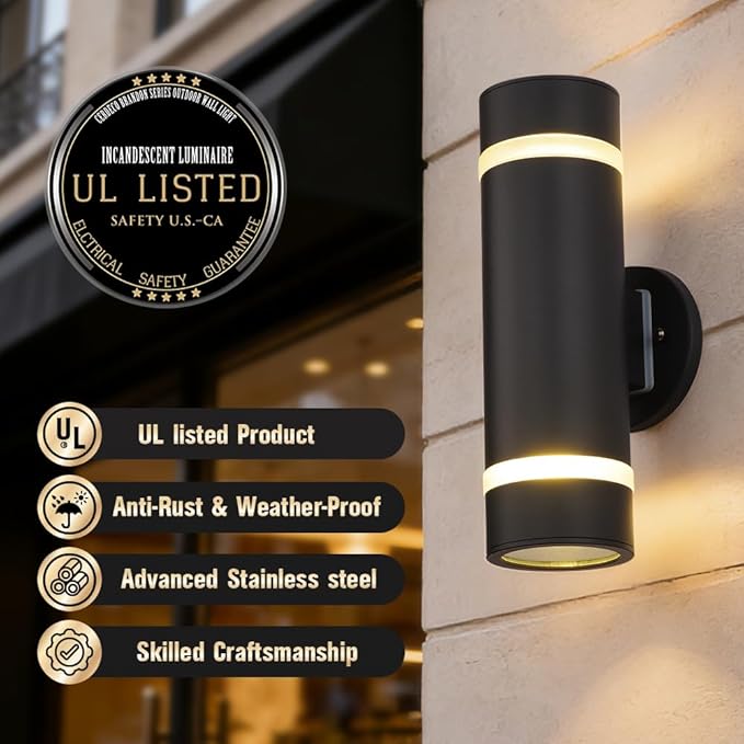 Cerdeco Stainless Steel Modern Porch Light Outdoor Wall Lighting Cylinder Wall Sconce Suitable for Garden & | Lumora