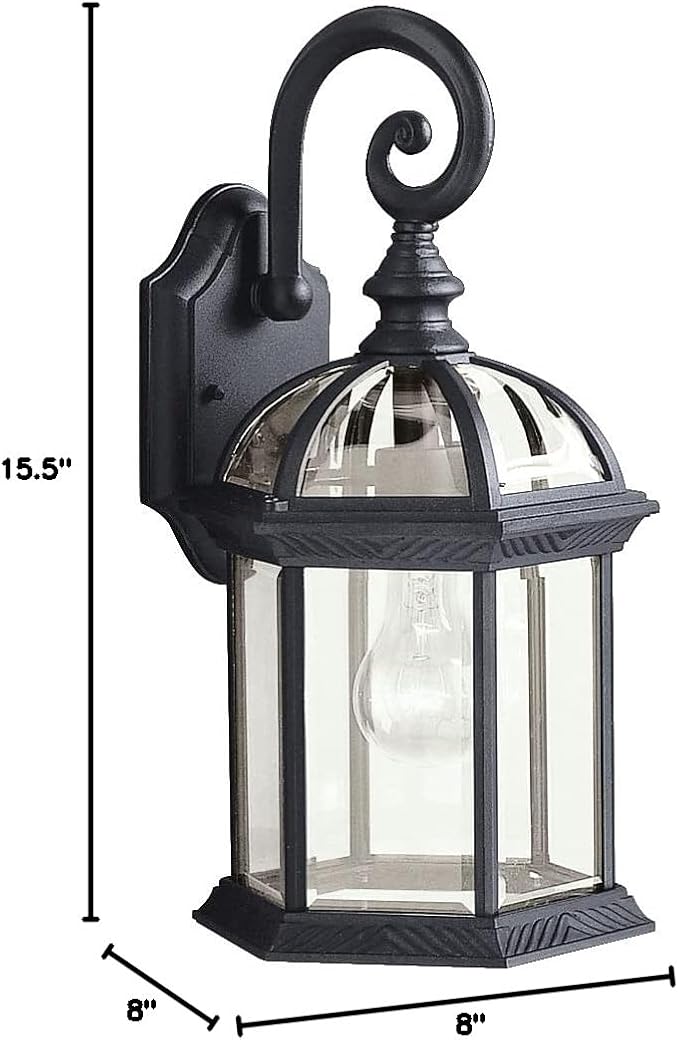 Kichler Barrie 15.5" Outdoor Wall Light in Black, 1-Light Exterior Wall Sconce with Clear Beveled Glass, (15.5" H x | Lumora