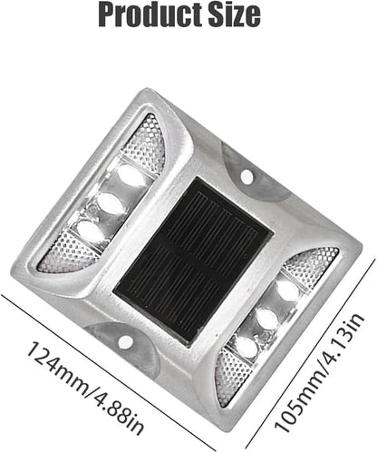 2PCS Solar Warning Step Lights, 6 LED Wireless Power Ground Marker Lights Outdoor Driveway Road Markers for Sidewalk Pathway (White)