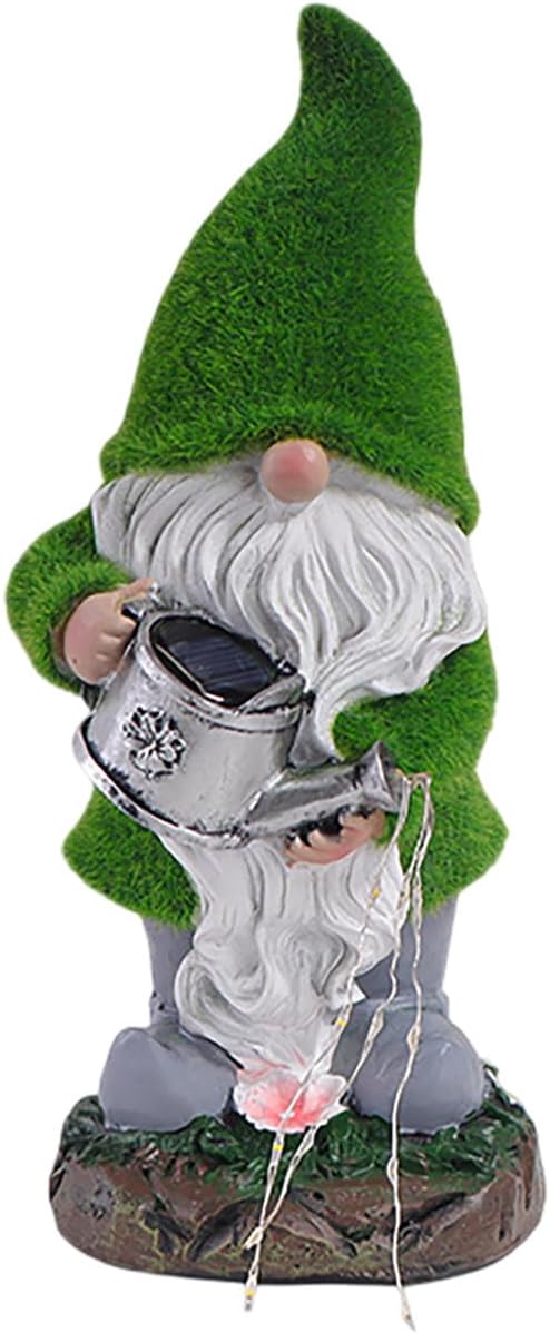 Solar Gnomes Garden Statues, Resin Figurine with Bright Solar Lantern Lights, LED Outdoor Garden Decor Light with Welcome Sign, Christmas Gifts Yard Art Sculptures for Patio Lawn (Green)