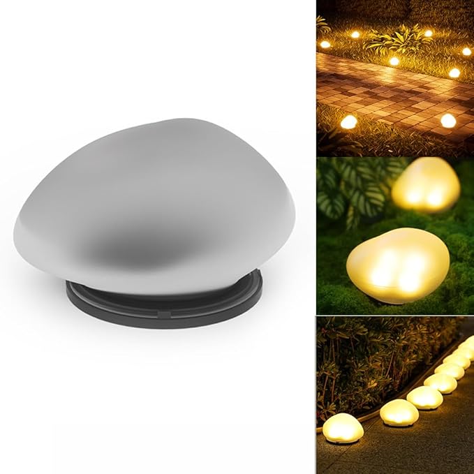 LED Solar Powered Goose Warm Stone Lights, Warm Light Outdoor Courtyard Decorative Tile Stone Lights Wireless Twilight to Dawn Waterproof Garden Road Landscape Lamp.