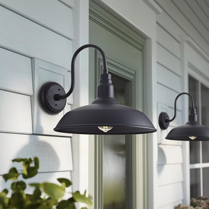 16 Inch Gooseneck Light Fixture for Barn Door, 2 Pack Large Barn Lights for Front Porch, Black Outdoor Farmhouse | Lumora