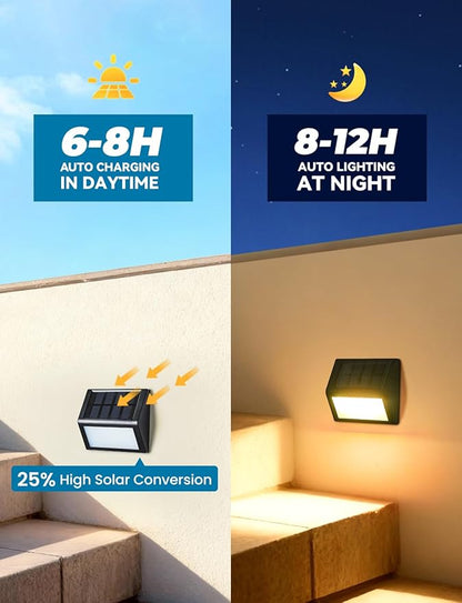 Solar Step Lights, 8 Pack Outdoor Waterproof Stair Lights, 3000K Warm White Light, Auto On/Off, Outdoor Solar Deck Light Decor for Garden Stairs, Front Step, Fence, Yard, Patio, Wall, Walkway, Porch