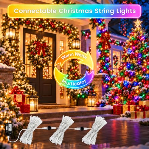 Connectable 300LED String Lights, Christmas Lights Warm White to Multicolor