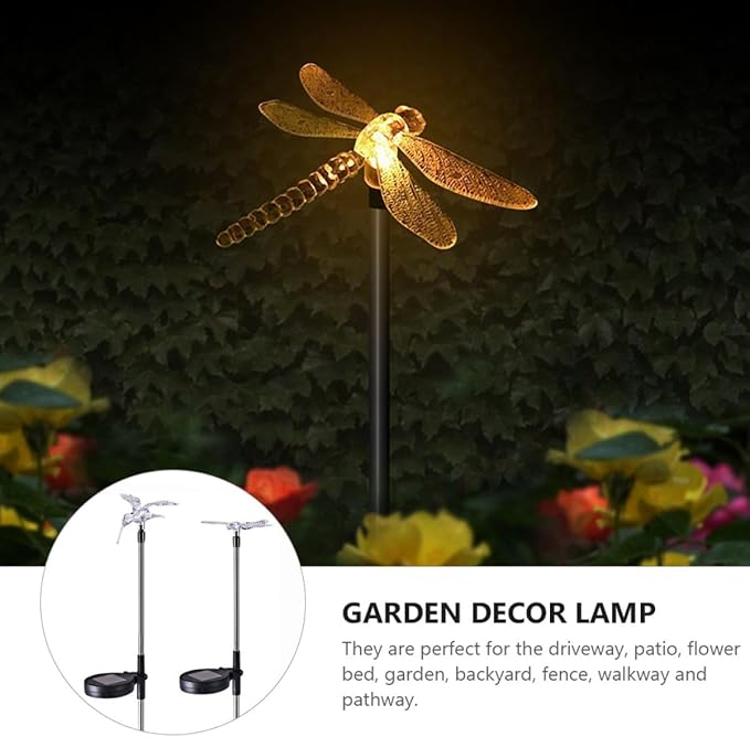 2pcs Solar Garden Lights Waterproof LED Butterfly and Dragonfly Ground Plug Landscape Path Lights Outdoor Yard Decor Stake Lamps