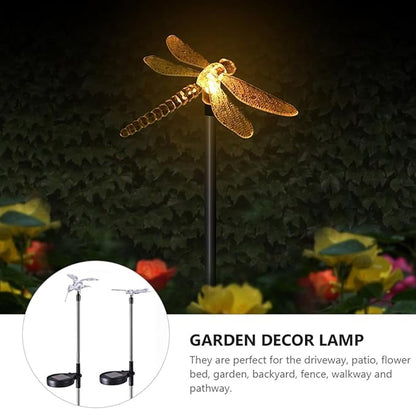 2pcs Solar Garden Lights Waterproof LED Butterfly and Dragonfly Ground Plug Landscape Path Lights Outdoor Yard Decor Stake Lamps