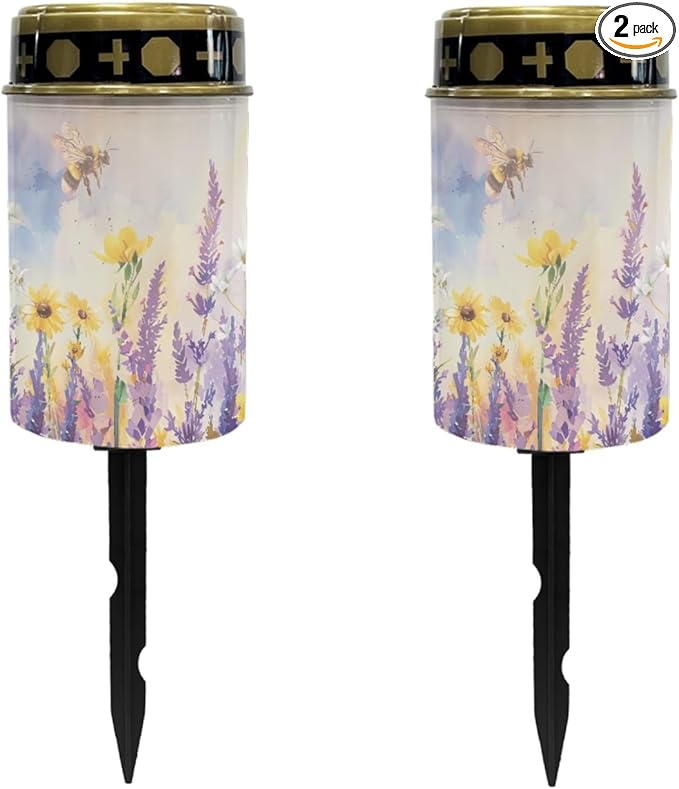 Solar Lavender Floral Lights Outdoor Waterproof Solar Pathway Lights Flameless Garden Stake Lights Landscape Lighting,Warm White Walkway LED Lantern Outdoor Table Lamp