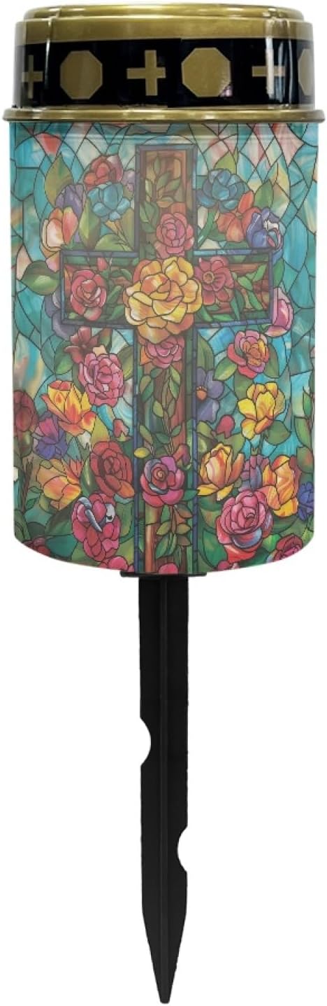 Floral-Cross Outdoor Solar Pathway Lights,Warm White Lantern Garden Lights Solar Powered Walkway Lights Waterproof Landscape Decoration Lighting for Yard Patio Driveway Table Lamp, 1 PCS