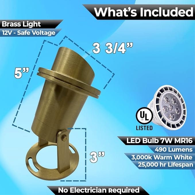 Waterproof Underwater Light 175 Solid Brass 7WMR16 LED Bulb Pond Submersible Waterfall Pool Fountain Light for | Lumora