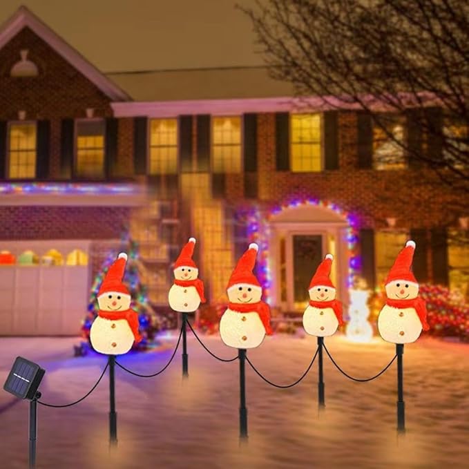 5PACK/Set Christmas Decorations Outdoor,Snowman-Shape Solar Christmas Stakes Lights,Solar Xmas Snowman Pathway Lights,Waterproof Sola r Walkway Landscape Light for Xmas Winter Patio Yard Garden Porch