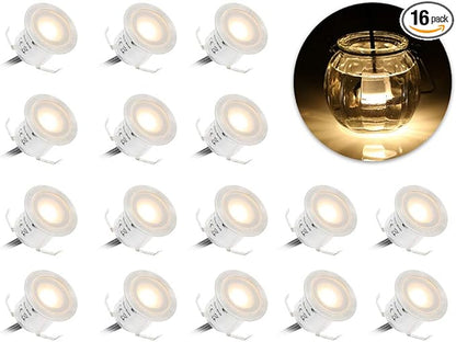Tomshine Recessed LED Deck Light Kits, 16 Pack φ32mm Step Lights Outdoor Waterproof, 12V Low Voltage Landscape Lights for Garden, Patio, Yard, Stair, Corner Decoration