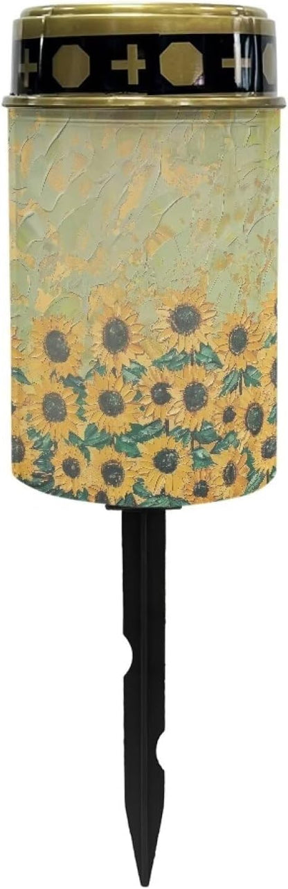 Sunflower Oil Painting Outdoor Solar Lights Waterproof and Dustproof Cemetery Decorative Lights Fashion Garden Solar Lights Suitable for Prayer Ritual Religion Activity
